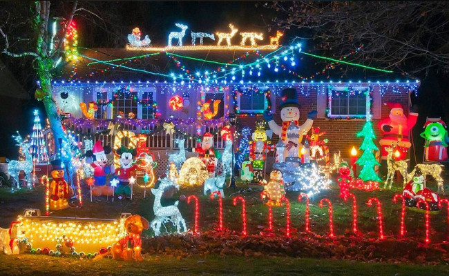 An intricate holiday light display in Raleigh, NC