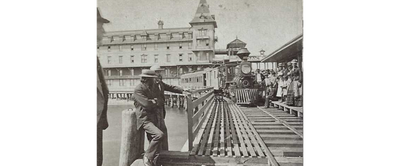 a black and white historic photo of the Martha's Vineyard Train